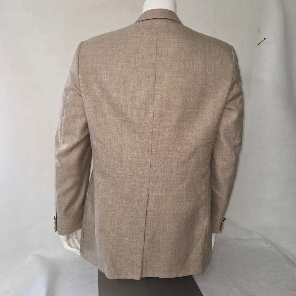 Halston‎ Blazer Men Size 40L Tan Vintage Gold Button Patch Pocket Sport Coat